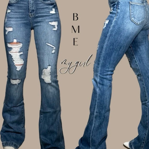 Distressed Flare High Waist Women’s Jeans - Dark Blue Size 7 | inseam 34 | 👍 - Picture 8 of 8